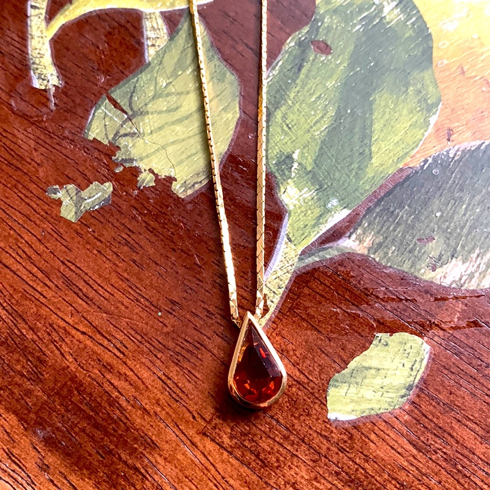 Christian Dior signed golden topaz teardrop necklace, vintage estate